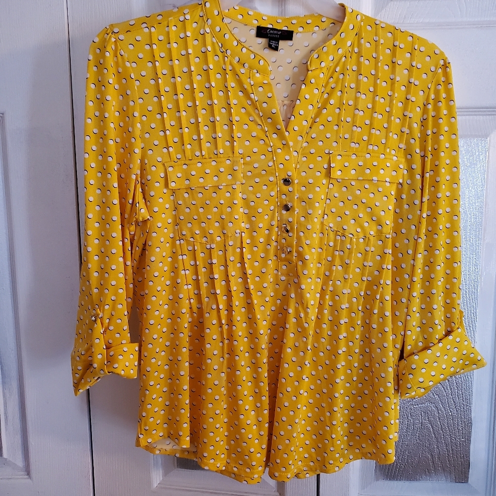 Cromo Petite L Yellow White Ladies Blouse